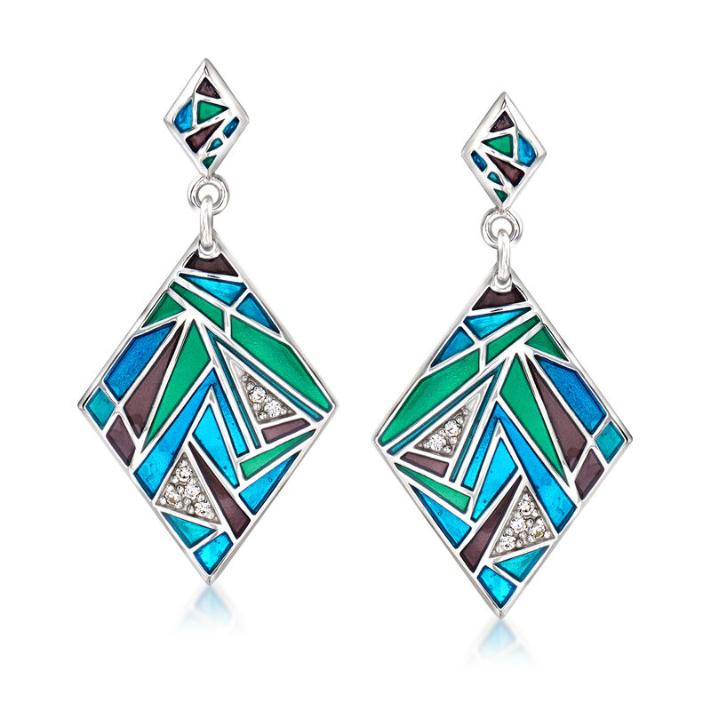 Belle Etoile &quot;Chromatica&quot; Multicolored Enamel and .13 ct. t.w. CZ Drop Earrings in Sterling Silver image number 0