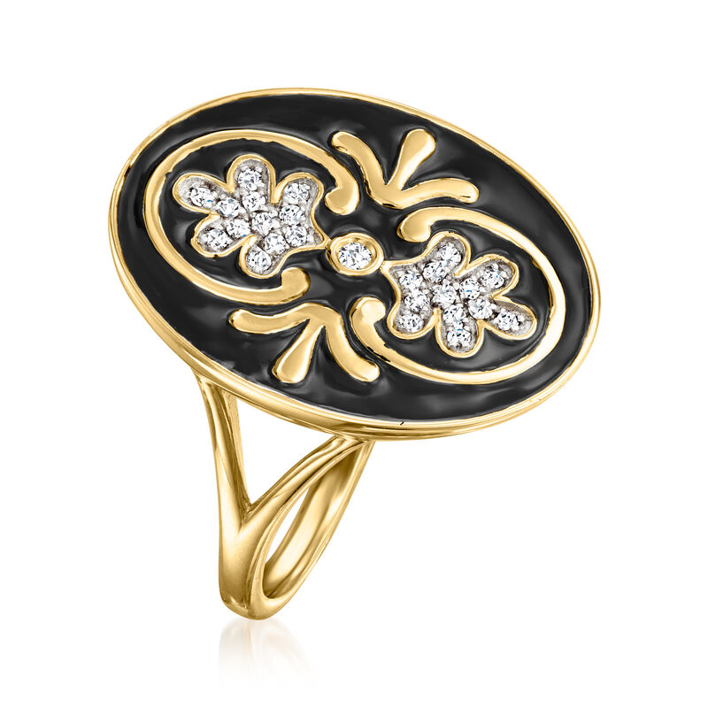 .60 ct. t.w. White Topaz and Black Enamel Ring in 18kt Gold Over Sterling image number 2