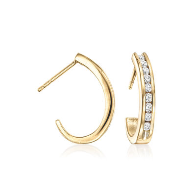 C. 1990 Vintage .50 ct. t.w. Diamond J-Hoop Earrings in 14kt Yellow Gold