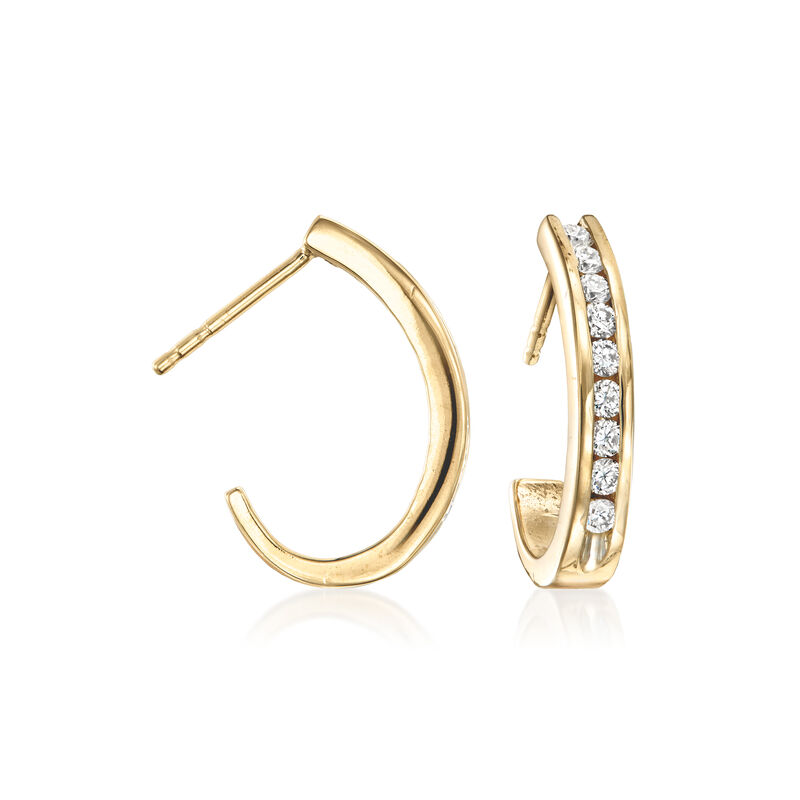 C. 1990 Vintage .50 ct. t.w. Diamond J-Hoop Earrings in 14kt Yellow Gold. 3/4" image number 0