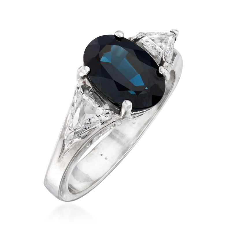 C. 1980 Vintage 2.12 Carat Sapphire and .50 ct. t.w. Diamond Ring in 18kt White Gold image number 2