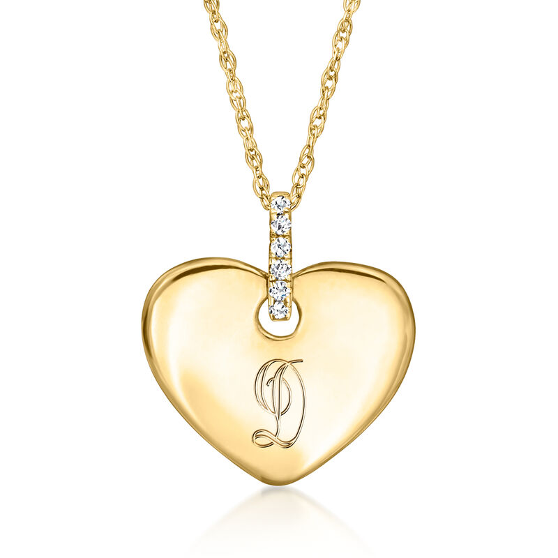14kt Yellow Gold Personalized Heart Pendant Necklace with Diamonds image number 0