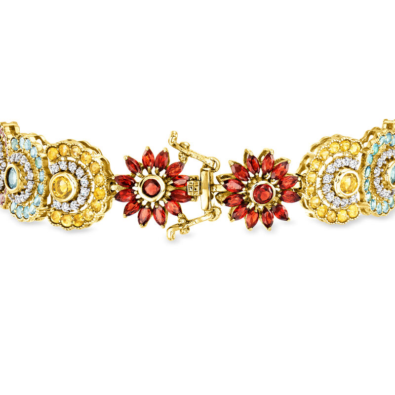 20.80 ct. t.w. Multi-Gemstone Floral Bracelet in 18kt Gold Over Sterling. 7&quot; image number 2