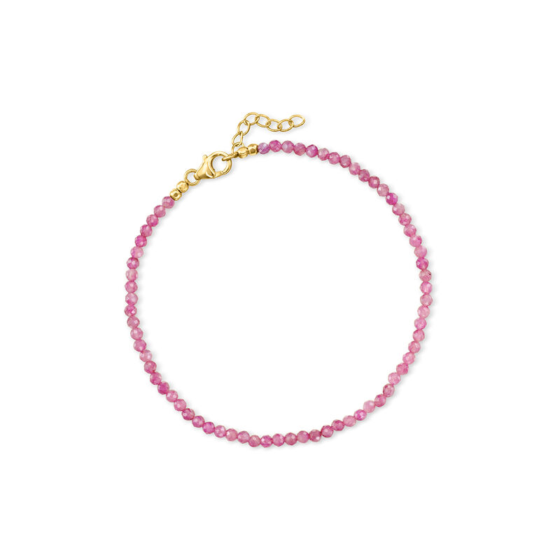 12.00 ct. t.w. Pink Tourmaline Bead Anklet in 18kt Gold Over Sterling. 9" image number 0