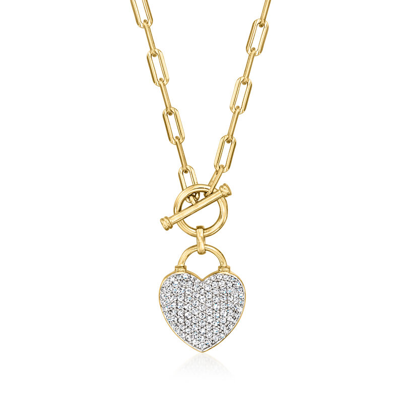 .75 ct. t.w. Diamond Heart Lock Toggle Necklace in 18kt Gold Over Sterling and Sterling Silver image number 0
