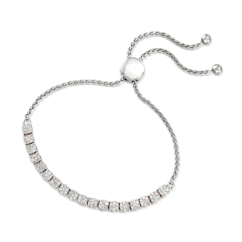 1.00 ct. t.w. Diamond Cluster Bolo Bracelet in Sterling Silver image number 3