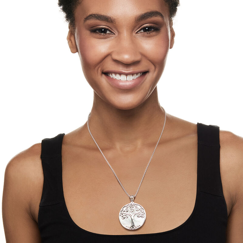 Mother-Of-Pearl Tree of Life Pendant Necklace in Sterling Silver image number 1