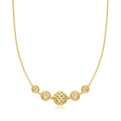 18kt Gold Over Sterling Graduated Diamond-Cut Bead Necklace