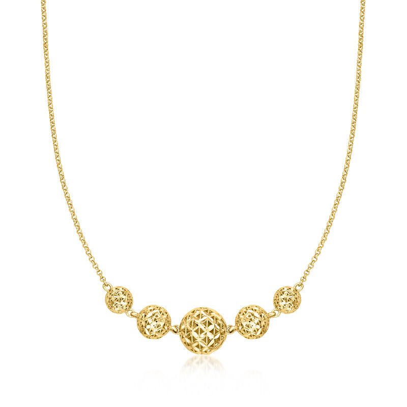 18kt Gold Over Sterling Graduated Diamond-Cut Bead Necklace. 18" image number 1