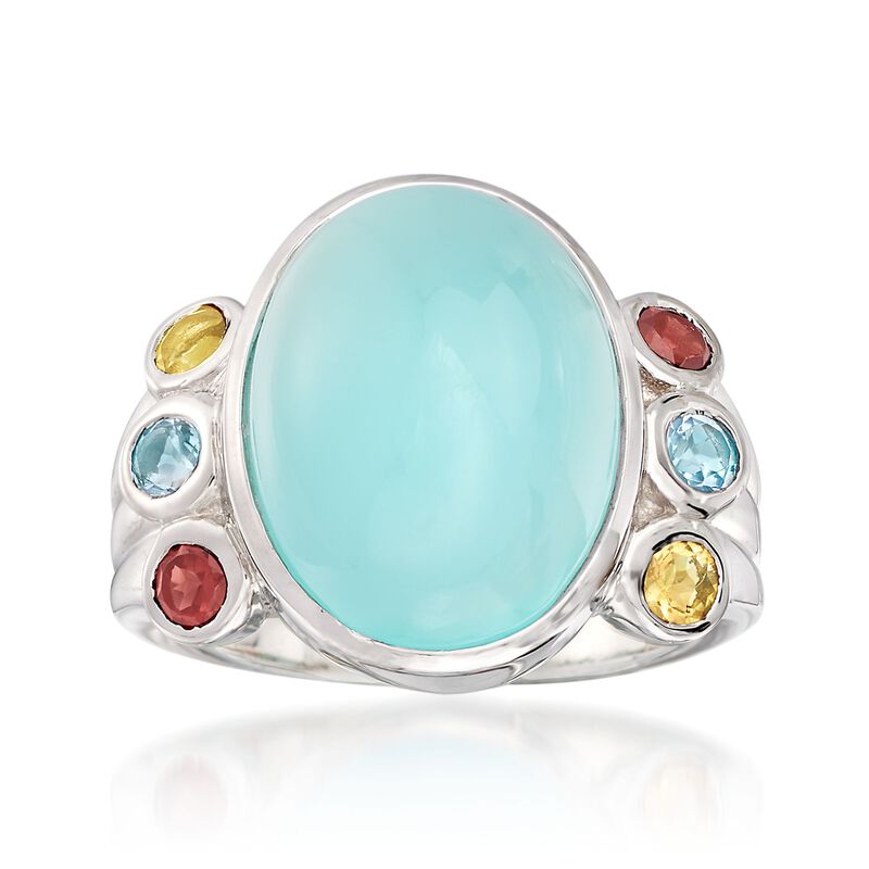 Aqua Chalcedony and .50 ct. t.w. Multi-Stone Ring in Sterling Silver image number 0