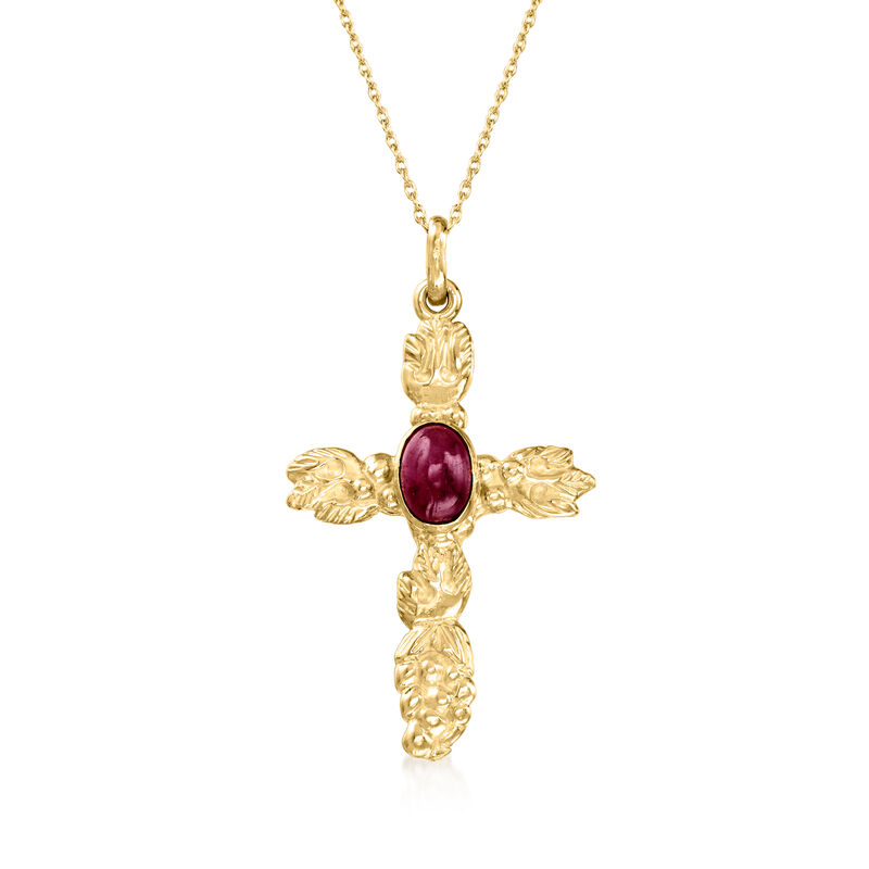 C. 1990 Vintage .90 Carat Ruby Cross Pendant Necklace in 14kt Yellow Gold image number 0