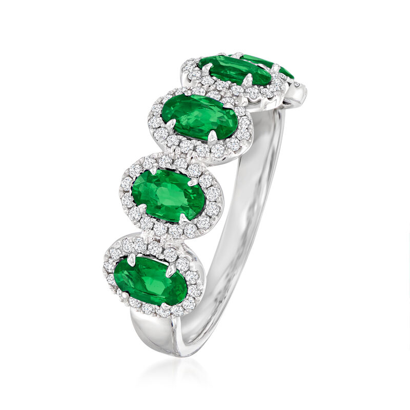 1.00 ct. t.w. Emerald Five-Stone Ring with .27 ct. t.w. Diamonds in 18kt White Gold. Size 7 image number 2