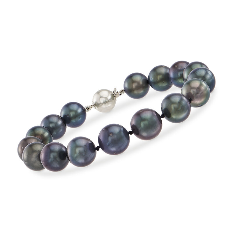 10mm Black Cultured Tahitian Pearl Bracelet with 14kt White Gold image number 0