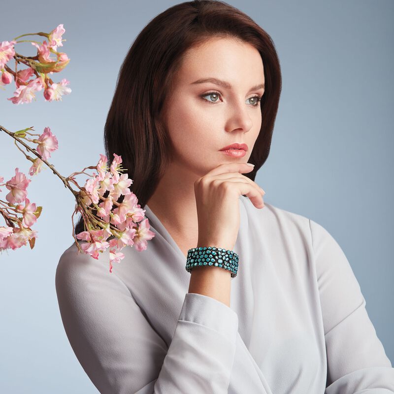 100.00 ct. t.w. Blue Zircon and 1.10 ct. t.w. Brown Diamond Bracelet in Sterling Silver image number 4