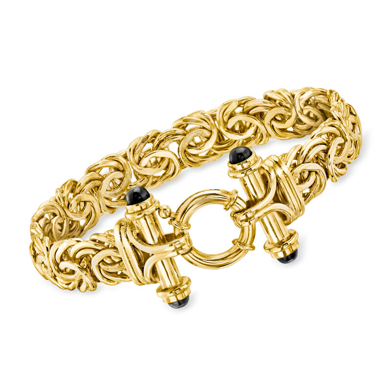 14kt Yellow Gold-Plated Byzantine Bracelet with Onyx image number 0