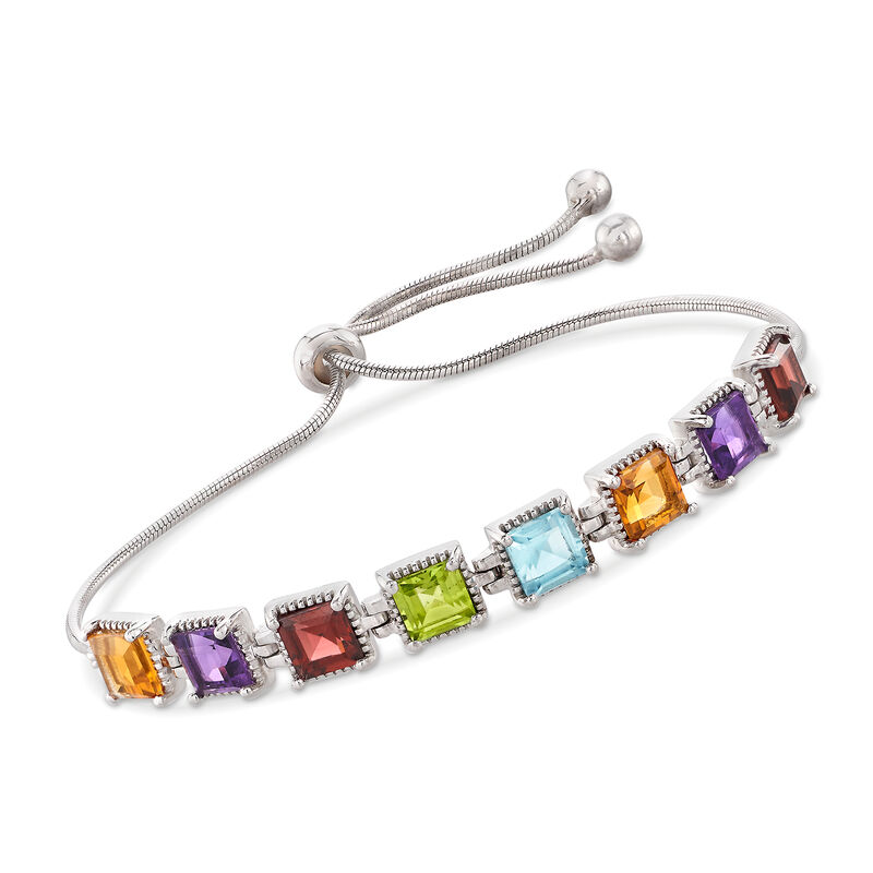 6.30 ct. t.w. Square Multi-Gem Bolo Bracelet in Sterling Silver image number 0