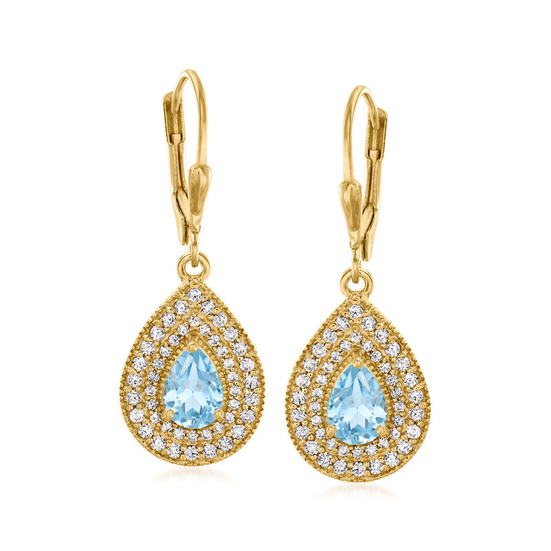 1.70 ct. t.w. Sku Blue Topaz and 1.20 ct. t.w. White Topaz Drop Earrings in 18kt Gold Over Sterling image number 0