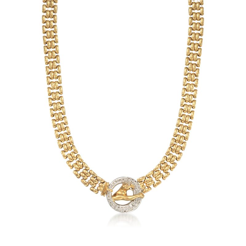 C. 1980 Vintage 1.50 ct. t.w. Diamond Panther Necklace in 18kt Yellow Gold. 16.5&quot; image number 1