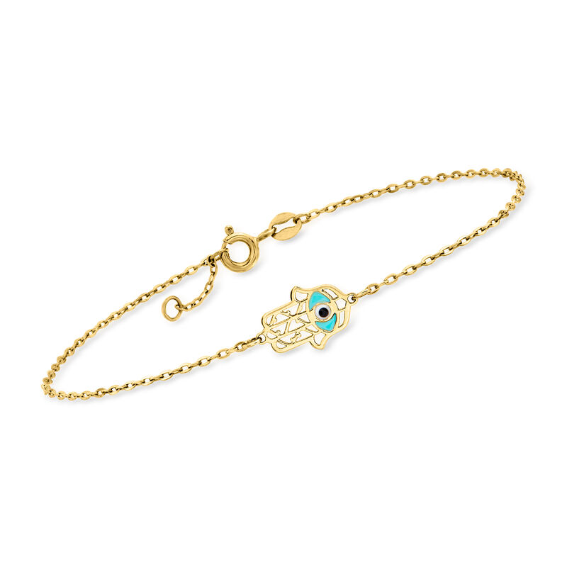 Italian Multicolored Enamel Hamsa Bracelet in 14kt Yellow Gold. 6.5&quot; image number 0