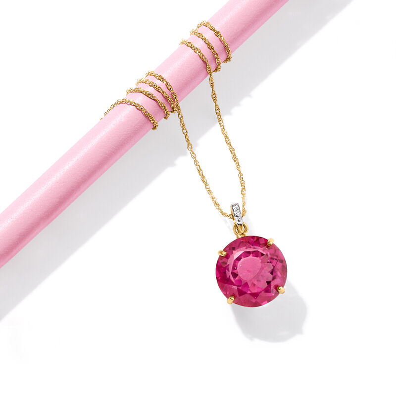 7.75 Carat Pink Quartz Pendant Necklace with Diamonds in 14kt Yellow Gold image number 4