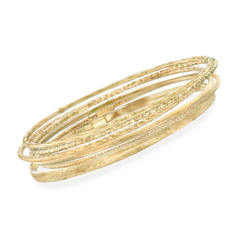 Italian 14kt Yellow Gold Multi-Finish Jewelry Set: Six Bangle Bracelets image number 0