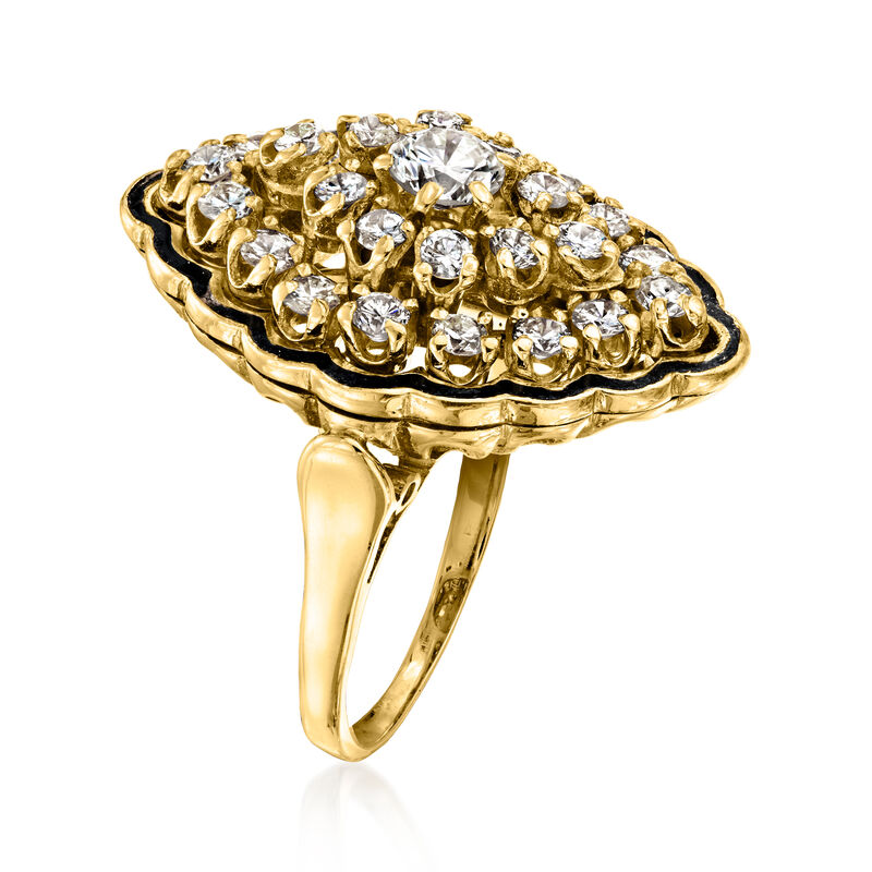 C. 1970 Vintage 1.25 ct. t.w. Diamond Cluster Ring with Black Enamel in 14kt Yellow Gold. Size 5 image number 2