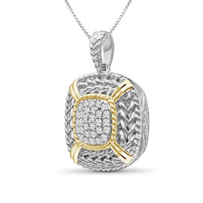 .25 ct. t.w. Diamond Cluster Pendant Necklace with Roped Frame in Two-Tone Sterling