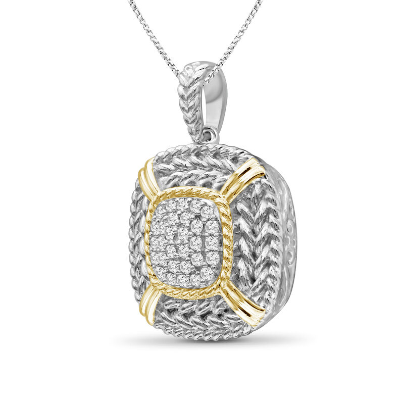 .25 ct. t.w. Diamond Cluster Pendant Necklace with Roped Frame in Two-Tone Sterling. 18&quot; image number 1
