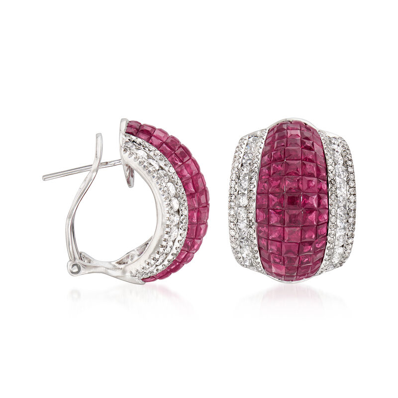 4.70 ct. t.w. Ruby and 1.57 ct. t.w. Diamond Earrings in 18kt White Gold image number 2