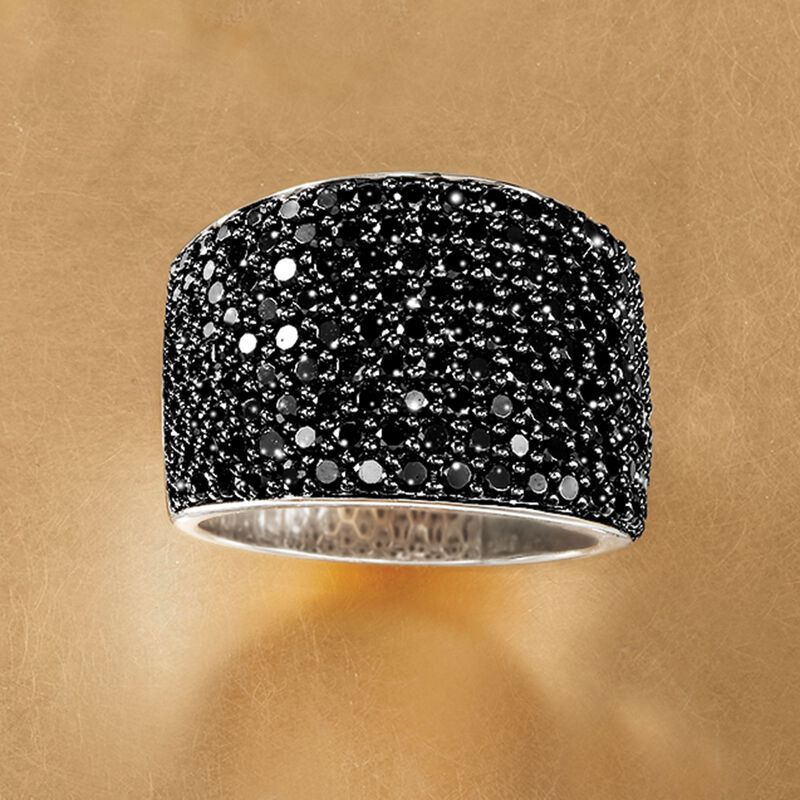 3.70 ct. t.w. Pave Black Spinel Ring in Sterling Silver image number 3