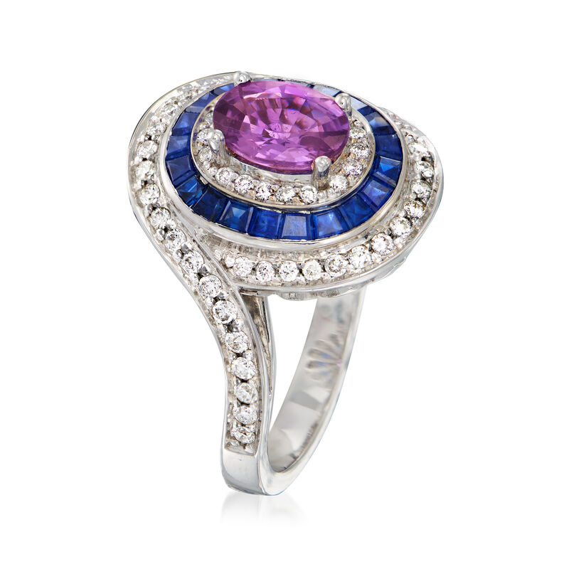 2.90 ct. t.w. Blue and Purple Sapphire Ring with .62 ct. t.w. Diamonds in 14kt White Gold image number 2