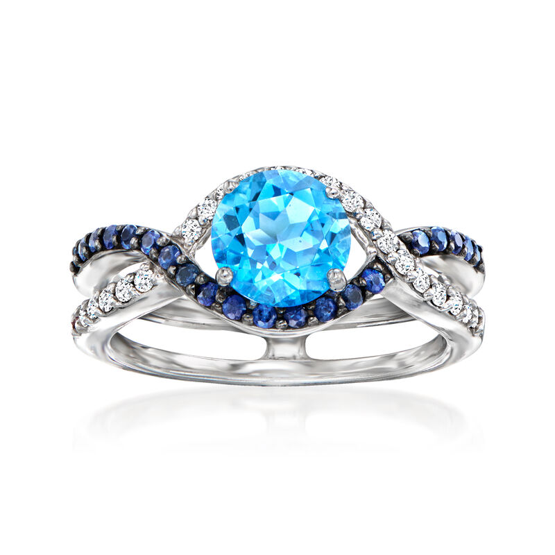 Le Vian 1.20 Carat Ocean Blue Topaz Ring with .20 ct. t.w. Blueberry Sapphire and .16 ct. t.w. Vanilla Diamonds in 14kt Vanilla Gold. Size 7 image number 0