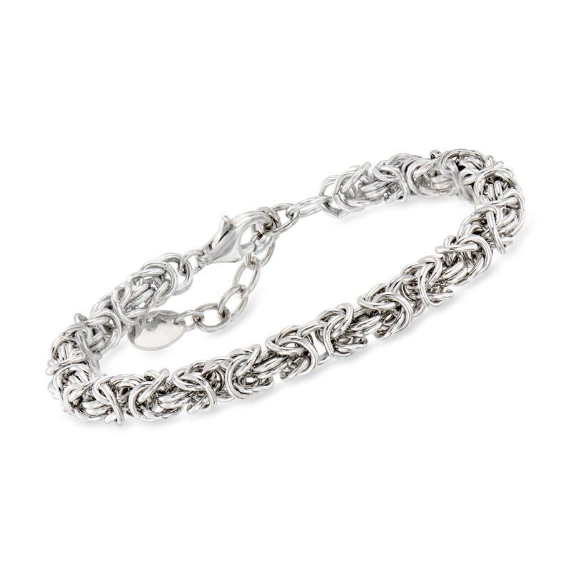Italian Rhodium-Plated Byzantine Bracelet. 7" image number 0