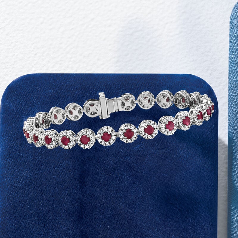 4.90 ct. t.w. Ruby and 2.68 ct. t.w. Diamond Tennis Bracelet in 14kt White Gold image number 4