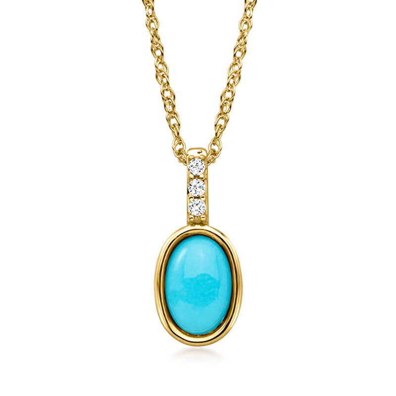 Turquoise Pendant Necklace with Lab-Grown Diamonds in 10kt Yellow Gold. 18" image number 1