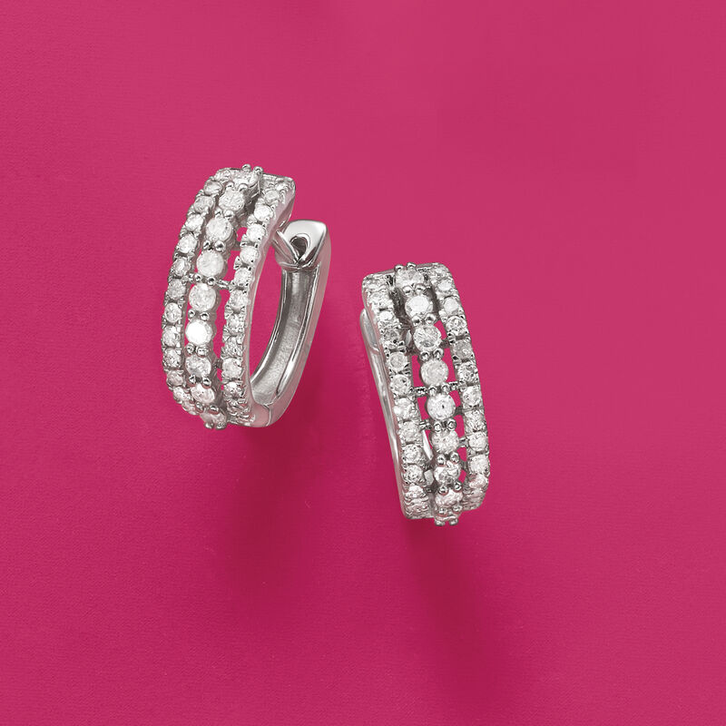 .50 ct. t.w. Diamond Huggie Hoop Earrings in 14kt White Gold. 3/8&quot; image number 3