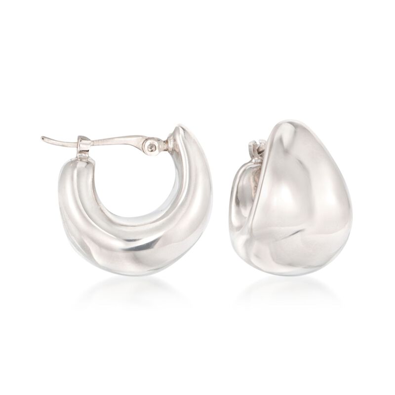14kt White Gold Puffed Dome Hoop Earrings. 1/2&quot; image number 0