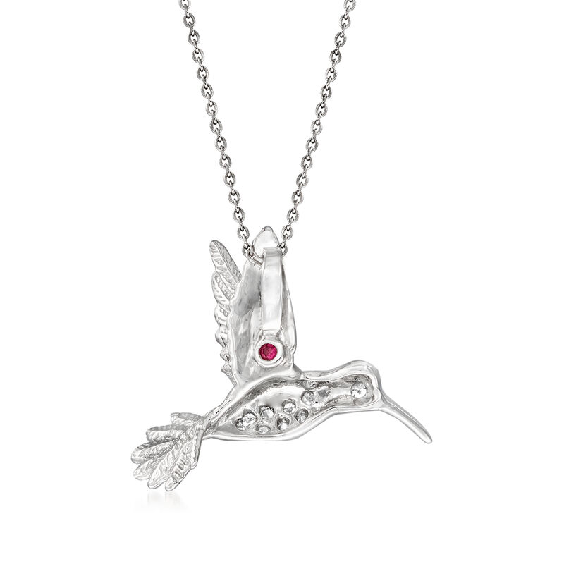 Roberto Coin Diamond Hummingbird Necklace in 18kt White Gold. 16&quot; image number 2