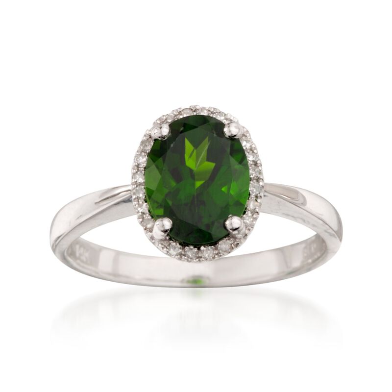 1.90 Carat Chrome Diopside Ring with Diamonds in 14kt White Gold image number 0