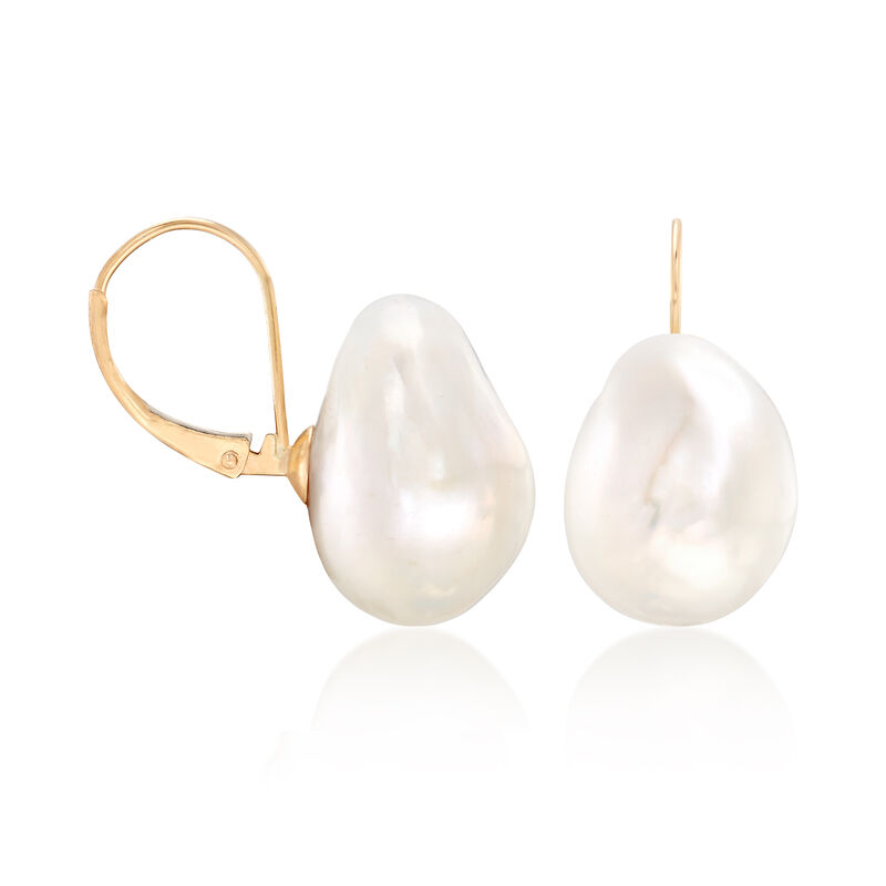 13-14mm Cultured Baroque Pearl Drop Earrings in 14kt Yellow Gold image number 2
