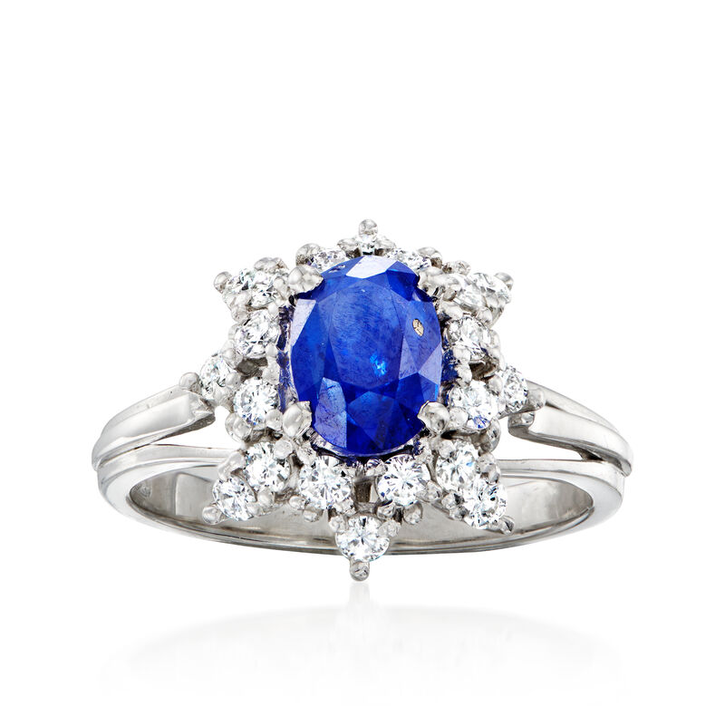 C. 1990 Vintage 1.31 Carat Sapphire and .46 ct. t.w. Diamond Ring in Platinum. Size 5 image number 0