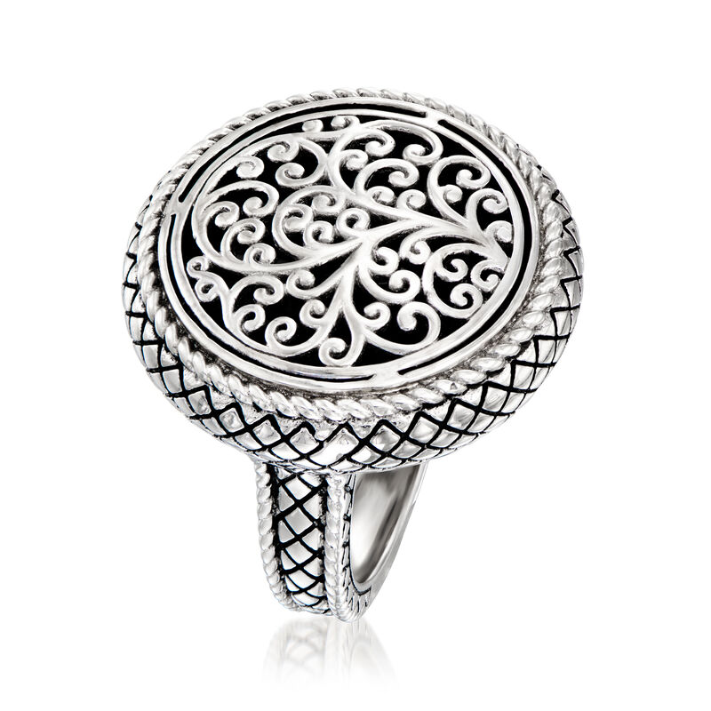 Andrea Candela &quot;Pasion De Plata&quot; Sterling Silver and Black Enamel Ring image number 2