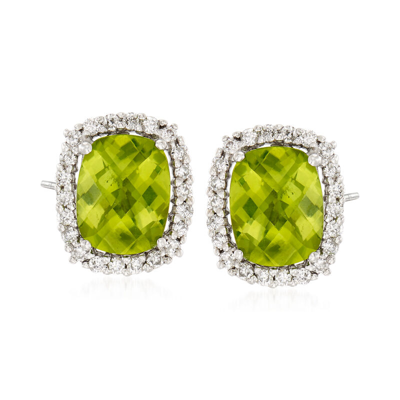 C. 1990 Vintage 3.50 ct. t.w. Peridot and .50 ct. t.w. Diamond Earrings in 14kt White Gold image number 0