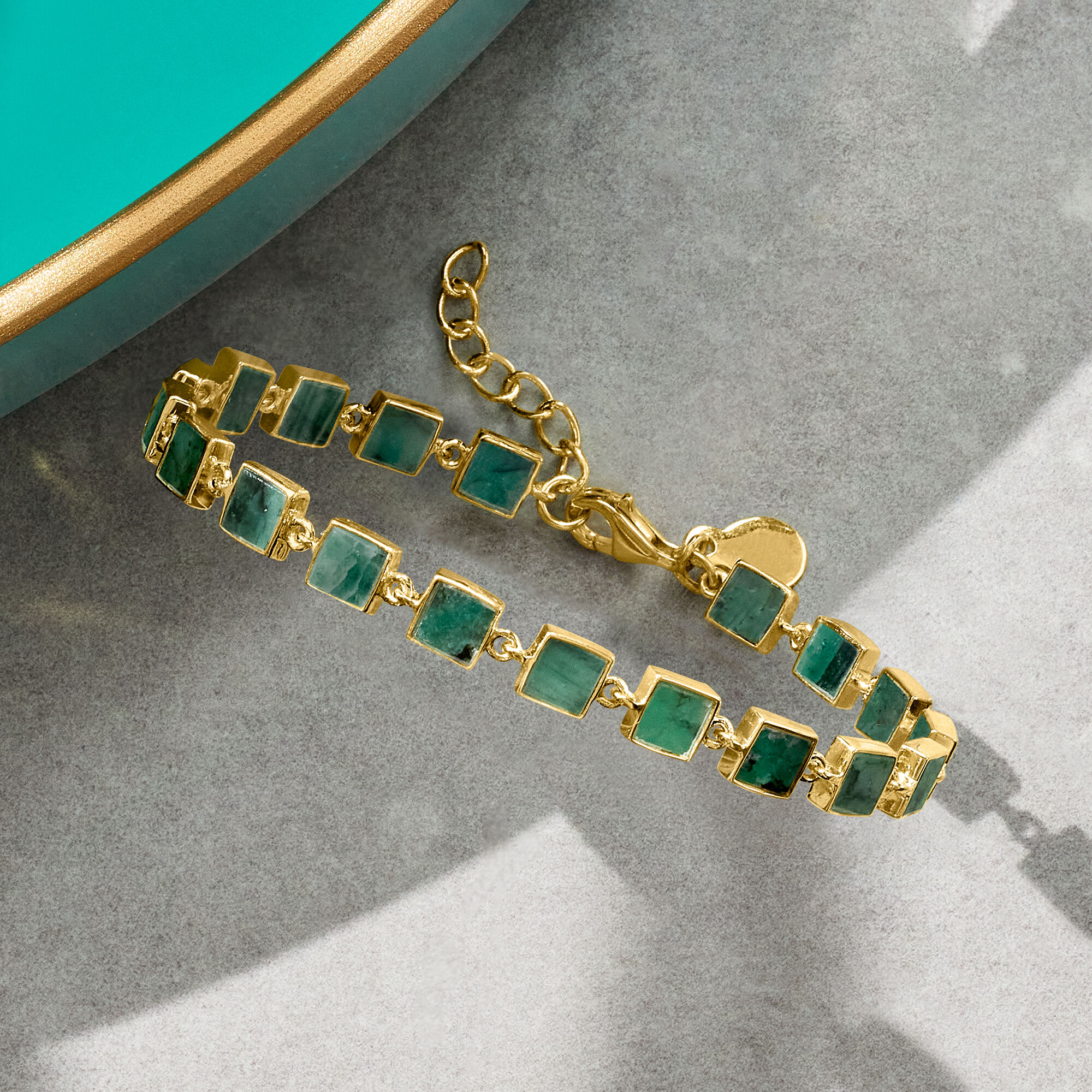 7.75 ct. t.w. Emerald Square-Link Bracelet in 18kt Gold Over
