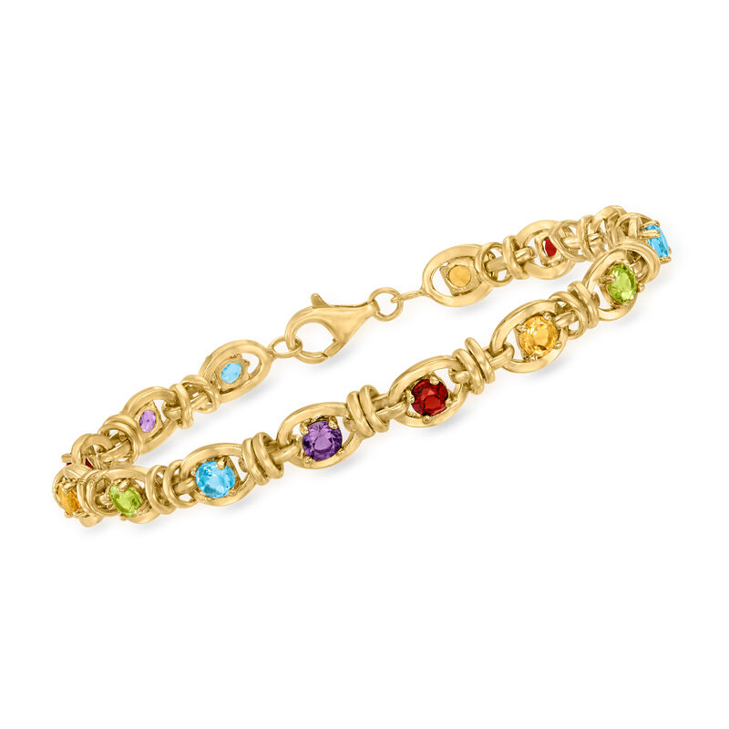3.80 ct. t.w. Multi-Gemstone Oval-Link Bracelet in 18kt Gold Over Sterling image number 0