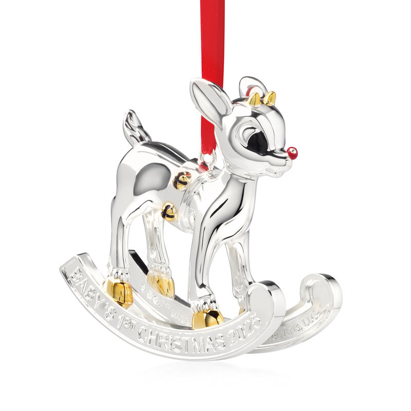Lenox 2025 Silver Plate Baby's First Rudolph Ornament image number 0