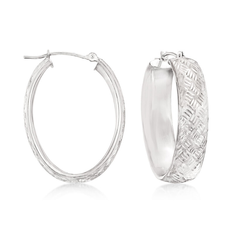 14kt White Gold Diamond-Cut Hoop Earrings image number 0