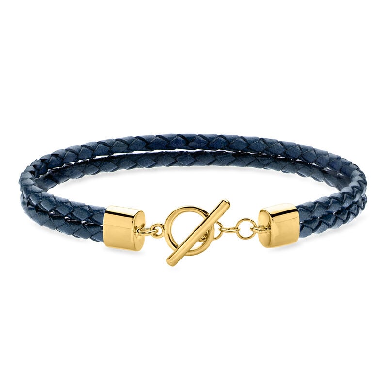 Italian Blue Leather Two-Strand Braided Toggle Bracelet image number 0