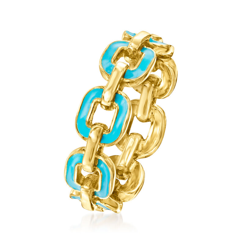 Blue Enamel Curb-Link Ring in 18kt Gold Over Sterling image number 2
