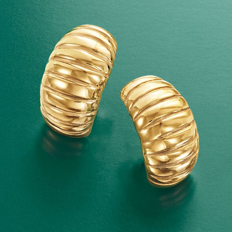 Italian 18kt Yellow Gold Ribbed Earrings image number 3